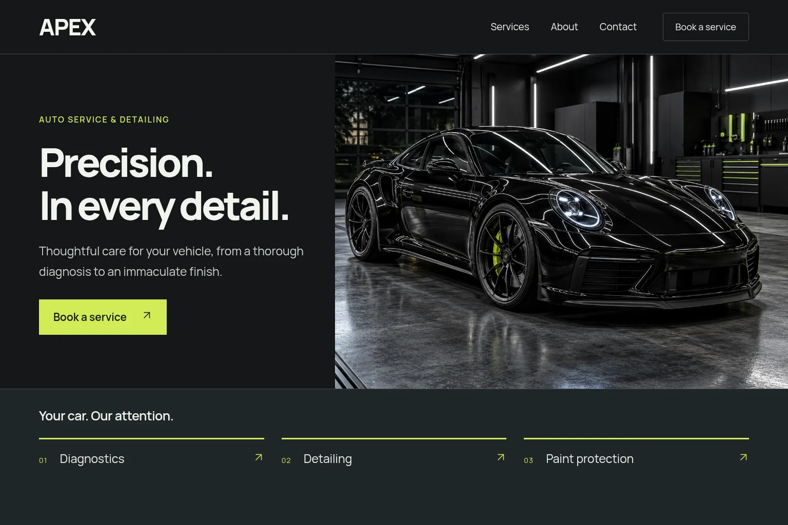 Modern website design concept: Auto service / detailing